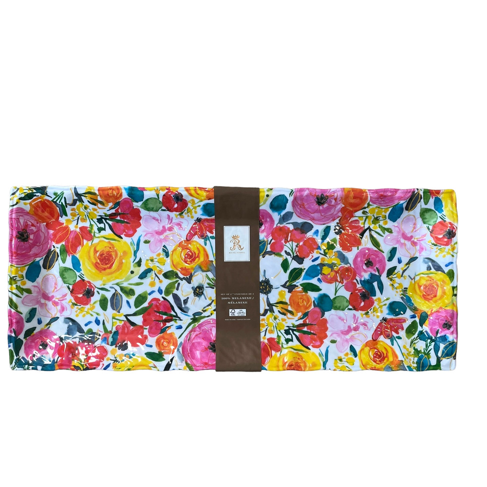 2pc Rachel Ashwell Spring Floral Large Melamine Serving Tray Platter 19x8 NEW